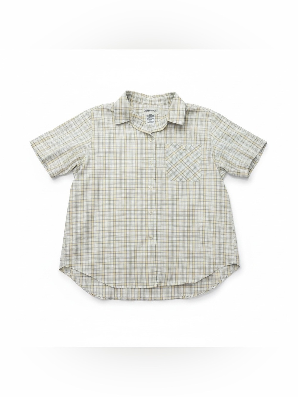 Cabin Creek Women’s Plaid Print Shirt, Short Sleeve,  Size Petite Large, White